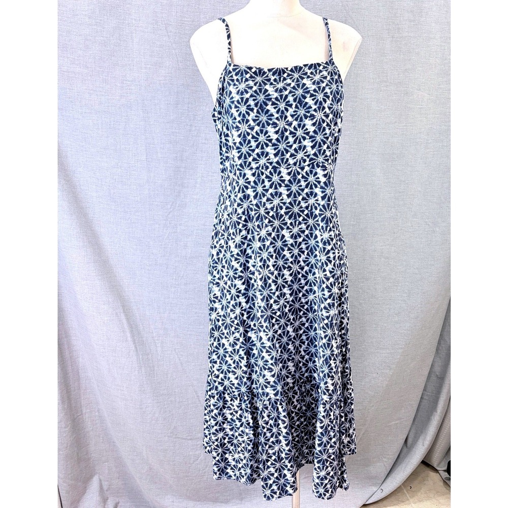 GAP Navy Blue Geometric Print Smocked Waist Tiered Maxi Dress‎ Size 14